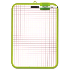 Tableau blanc Basic vert 24x33 cm avec surface quadrillée, marqueur et clip.