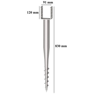 Krinner Schraubfundament U-Fix 91 für 90 mm Kanthölzer, feuerverzinkter Stahl, 83 cm Schraubenhöhe.