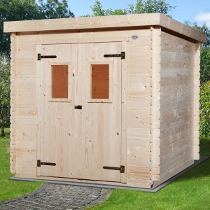 Casetta da giardino in legno OBI Cortina, 200x200 cm, con doppia porta e tetto a una falda. Casetta in legno di conifera.