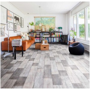 Wohnraum mit CV-Bodenbelag Elegance in Holzdielen-Optik Vintage, Breite 4m.