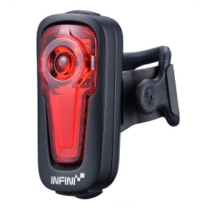 Feu arrière Infini Metis, noir, pour vélos avec système d'alerte de freinage.