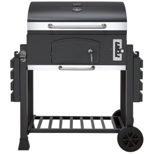 Jamestown Jaxon XL barbecue à charbon de bois : chariot barbecue avec couvercle, thermomètre et étagères.