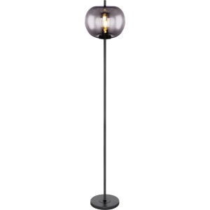 Lampadaire noir Globo Blacky avec verre fumé pour espaces de vie.
