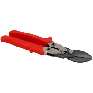 Cesoie a leva per figure sinistre, 250 mm, con manici rossi per tagliare la lamiera.