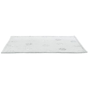 Couverture pour chien Trixie Jimmy en polaire douce gris clair avec motifs de pattes, 75x50 cm.
