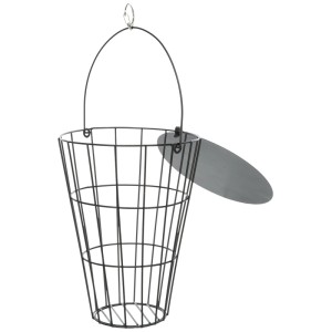 Râtelier à foin en métal noir avec couvercle pour une alimentation sécurisée, adapté à l'accrochage en cage.