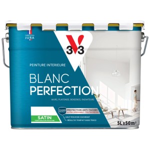 V33 Pittura per interni Perfection Bianco, pittura murale bianco seta, confezione da 5 litri.