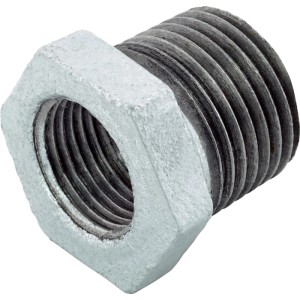 Raccordo in ghisa malleabile zincata, riduzione da 21 mm a 14,9 mm.