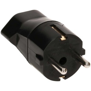 Adaptateur de voyage noir Type 23 vers prise Schuko, 250V/16A, pour multiprises.