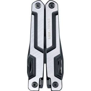 Ciseaux multifonctions LUX 14 en 1 en acier inoxydable fermés. Format compact pour atelier, camping et loisirs.
