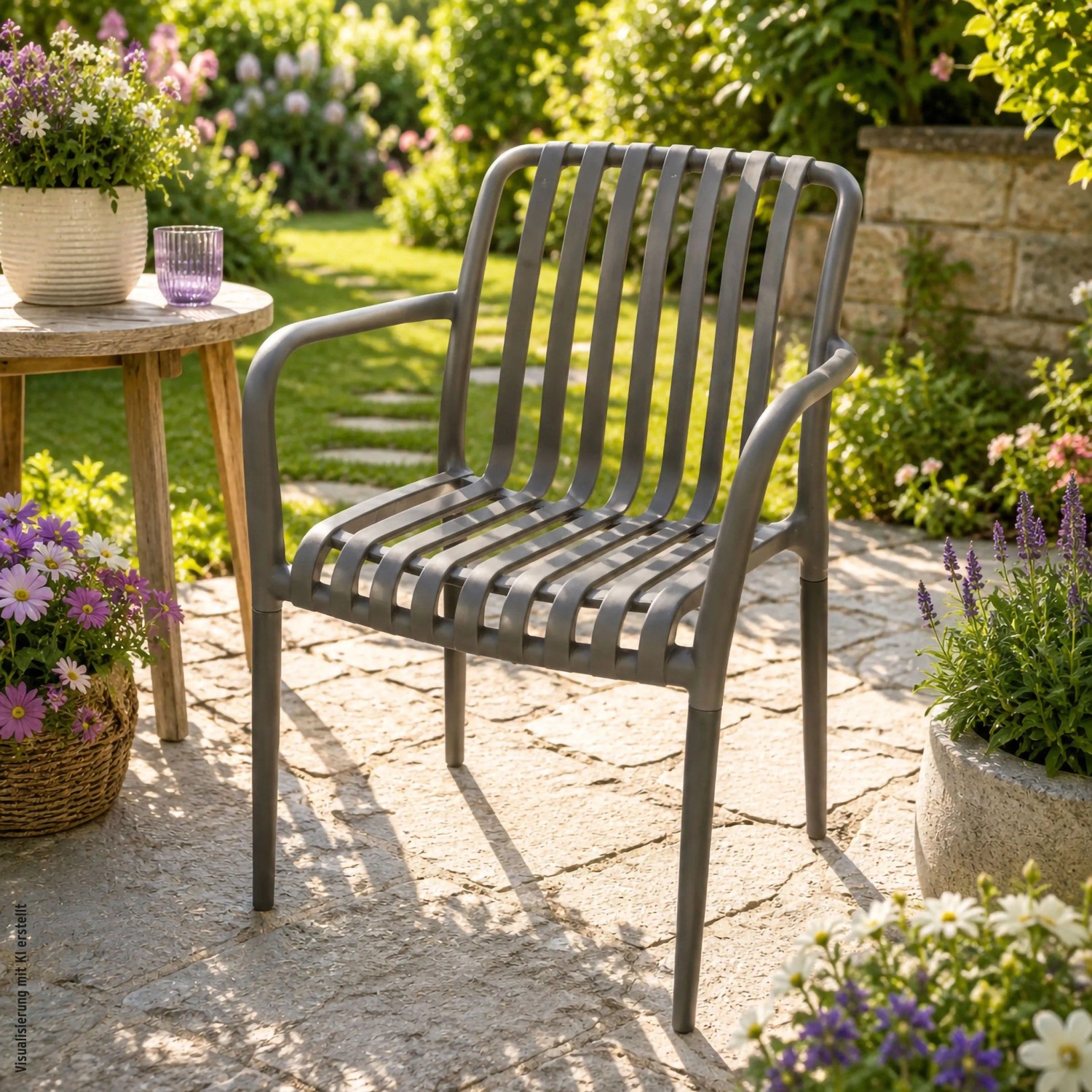 Gartenstuhl Solvik mit Armlehne Kunststoff Grau 80 x 56 x 51 cm kaufen bei OBI