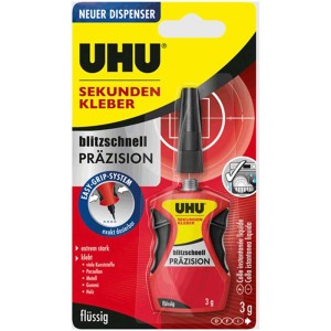 UHU Sekundenkleber Präzision, flacone da 3g con sistema Easy Grip per incollaggi di precisione.