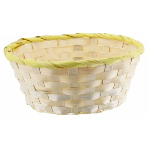 Cestino di bambù giallo (Ø 20cm) per Pasqua, versatile come decorazione o confezione regalo.