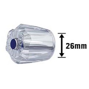 Maniglia acrilica blu, ricambio 13 mm per rubinetti, plastica trasparente con marcatura blu.