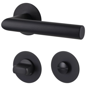 Alpertec Simply Stick, set maniglia e rosetta adesiva nera in acciaio inox per WC.