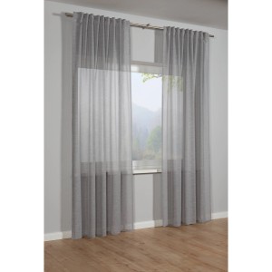 Sciarpa Bennetti grigio argento con nastro per tende, struttura uni, 140x245 cm, come tenda per finestra.