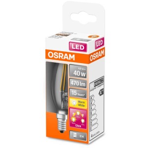 Osram LED-Lampe E14 Kerzenform, 4W, warmweiß, in Verpackung.