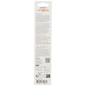 Rückseite der Glorex Hobbypinsel-Set Art4You Verpackung. Weiße Kartonage mit Infos zu den Synthetikfaser Pinseln.