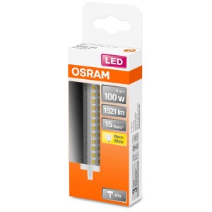 Ampoule Osram LED Stick Slim R7S, blanc chaud, remplacement 100W en emballage.