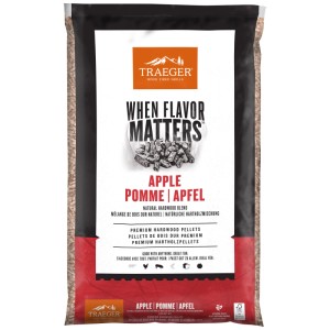 Sacchetto trasparente Traeger pellet di legno Apple FSC® 9 kg. Pellet di legno duro per grill con aroma di mela.