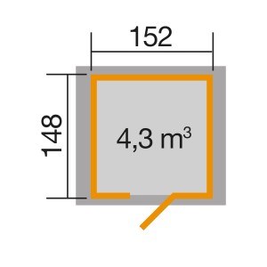 Plan Weka abri de jardin Lasiert : 152x148cm, volume 4,3m³. Idéal pour outils de jardin.