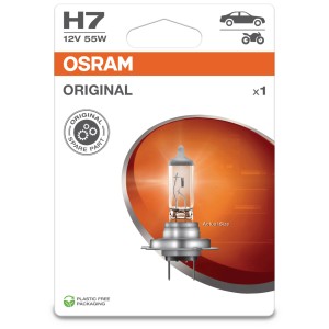 Lampada alogena Osram H7 Original, in blister, per auto e moto.