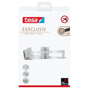 Étagère d'angle de douche Tesa Exxclusiv aspect inox, pour montage mural sans perçage.