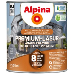 Alpina Premium-Lasur DIF Basalt, barattolo da 750ml. Impregnante per legno per esterni, protezione a lungo termine da agenti atmosferici e raggi UV.