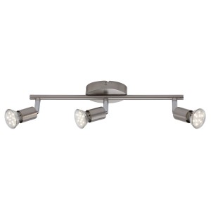 Plafonnier LED, 3 spots, nickel mat, spots orientables.
