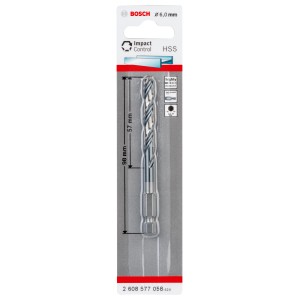 Punta elicoidale HSS Bosch Impact Control, 6 mm, per foratura metalli con avvitatori a impulsi.