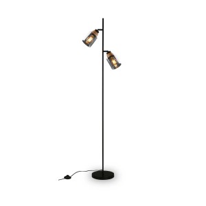 Lampadaire orientable Briloner Royk au design rétro avec verre fumé et douille E27.