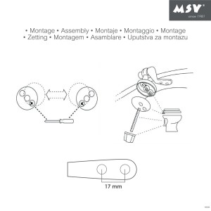 Istruzioni di montaggio per cerniere sedile WC MSV in zinco cromato, adatte per sedili WC.