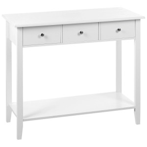 Console blanche Beliani Galva avec 3 tiroirs et étagère.