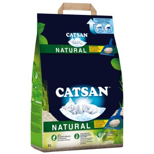 Litière agglomérante naturelle Catsan, sac de 8 l, litière beige de blé pour chat.