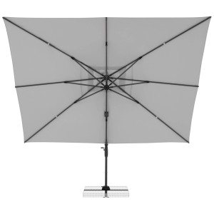 Ombrellone decentrato Doppler Life 300x400 Side grigio chiaro, visto dal basso. Ombrellone da mercato con telo rettangolare.