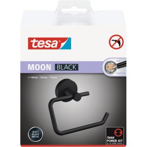 Confezione del porta carta igienica Tesa Moon nero opaco con soluzione adesiva.