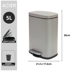 Spirella Akira Taupe, pattumiera bagno 5 litri con pedale e chiusura soft-close.